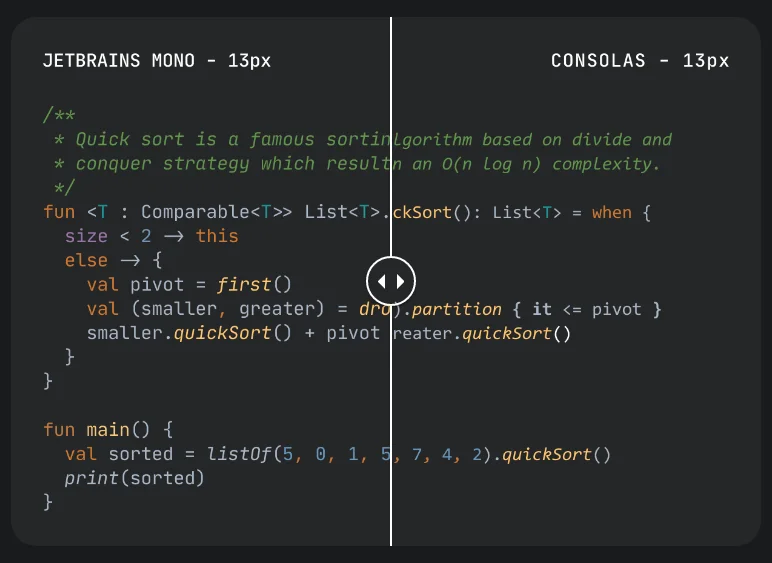 JetBrains Mono vs. Consolas