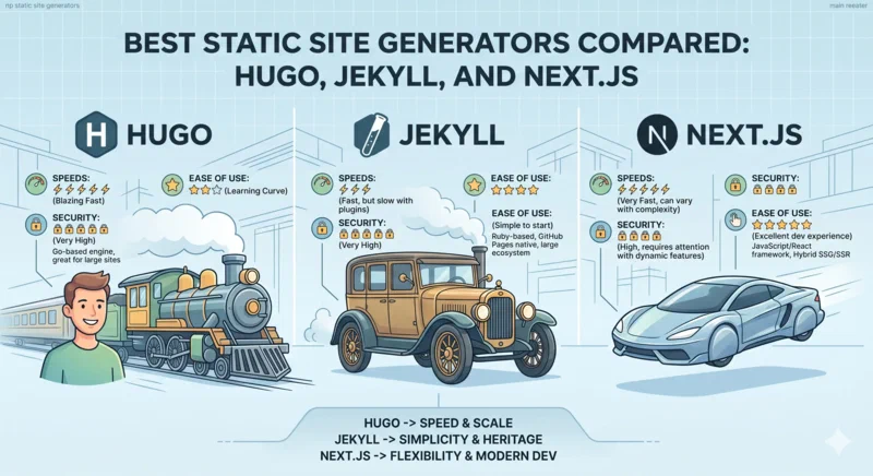 Best Static Site Generators Compared: Hugo, Jekyll, and Next.js.